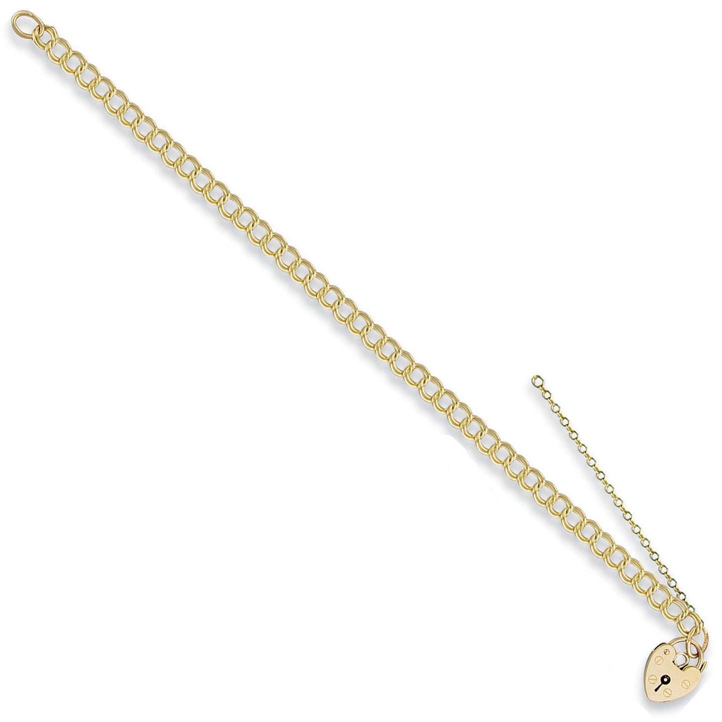 Yellow Gold Double Link Curb & Padlock Charm Bracelet
