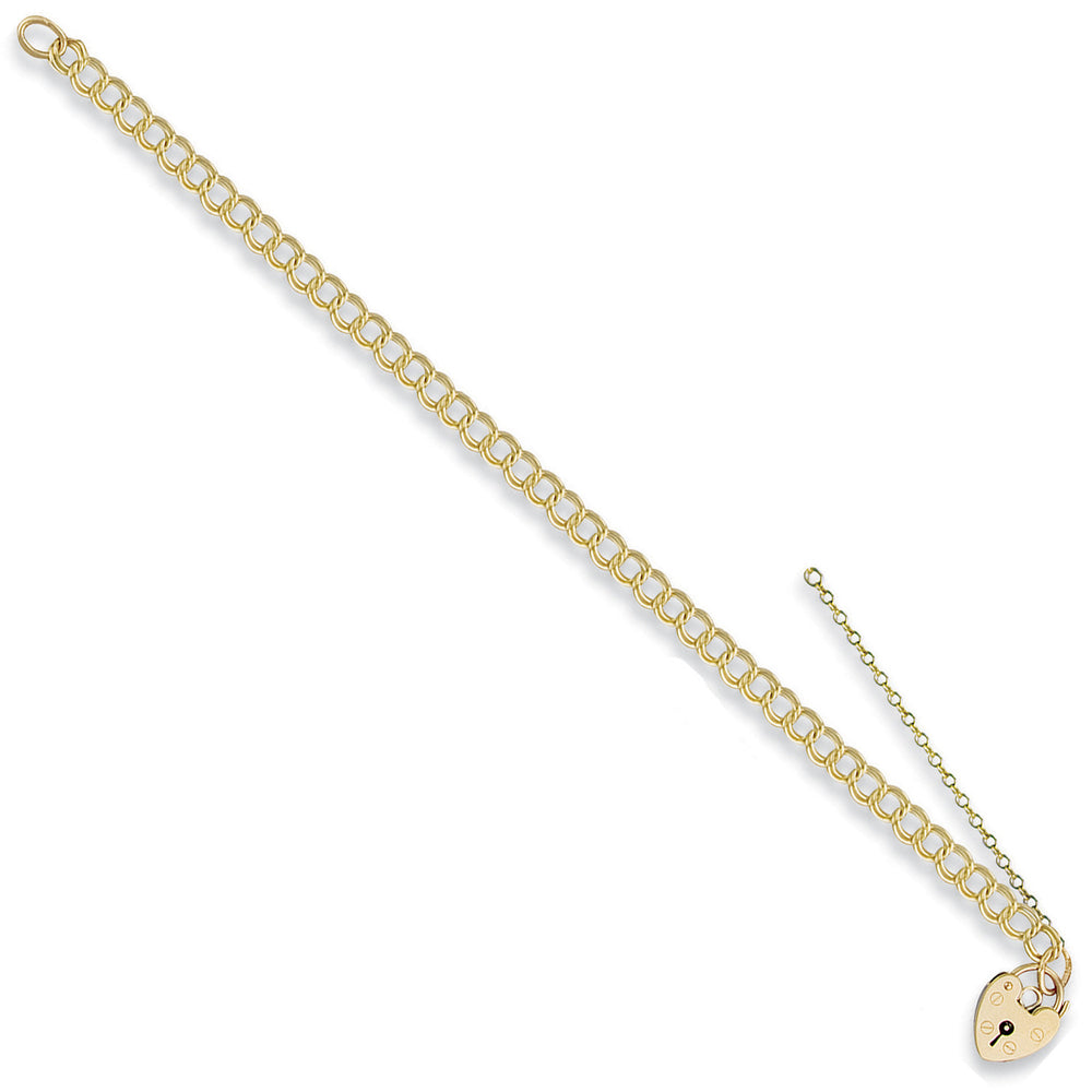 Yellow Gold Double Link Curb & Padlock Charm Bracelet – product view