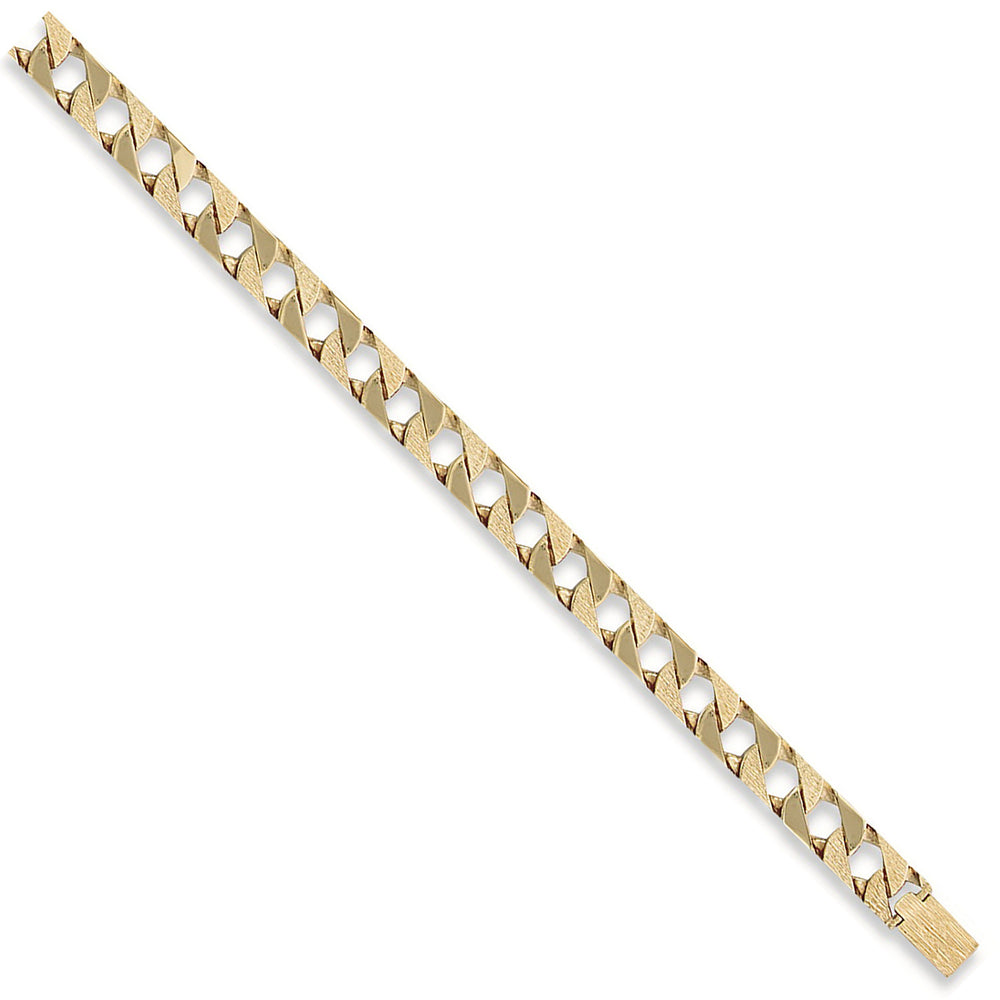 Yellow Gold 12mm Plain & Bark Casted Curb Bracelet