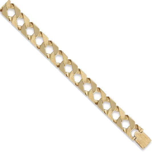Yellow Gold 17mm Plain & Bark Casted Curb Bracelet