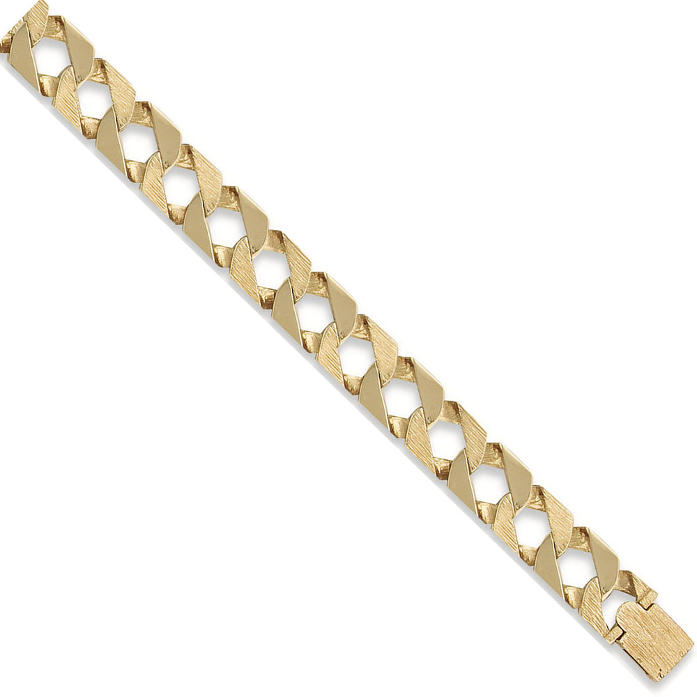 Yellow Gold 17mm Plain & Bark Casted Curb Bracelet