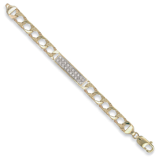 Yellow Gold Casted Curb Baby Cubic Zirconia Id Bracelet
