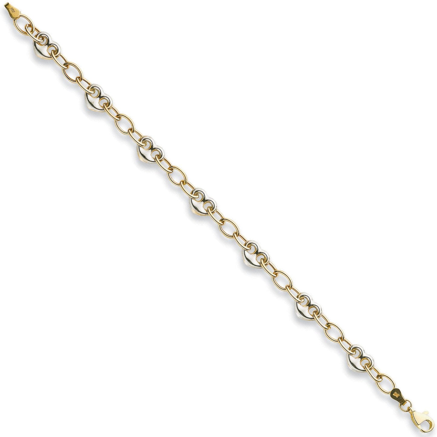 White & Yellow Gold 5.3mm Fancy Heart Linked Bracelet