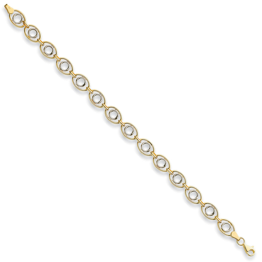 White & Yellow Gold 8mm Fancy Oval Linked Bracelet