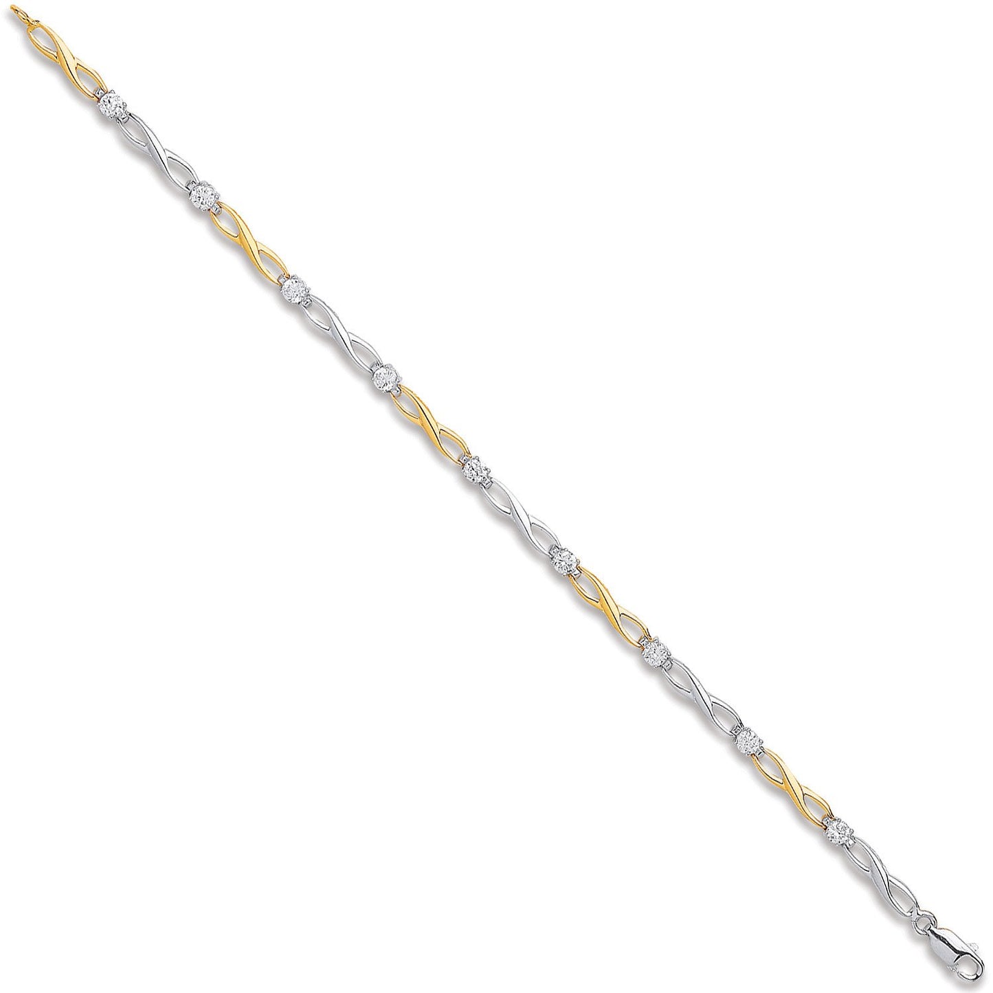 White & Yellow Gold Figure Of 8 Link With Cubic Zirconia's Ladies Bracelet