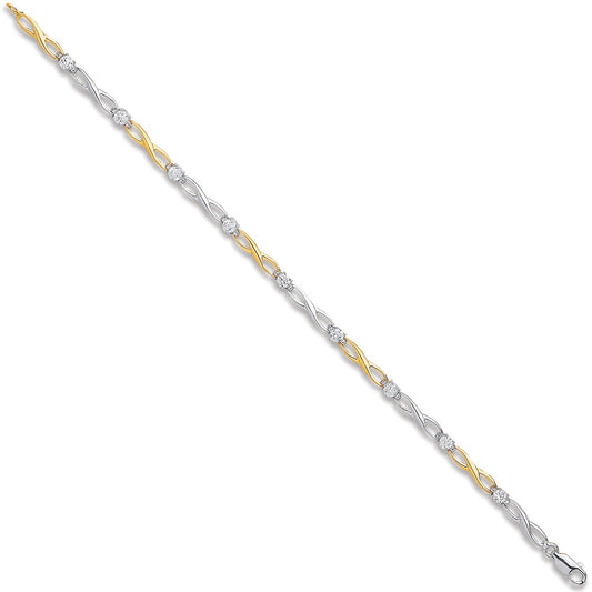 White & Yellow Gold Figure Of 8 Link With Cubic Zirconia's Ladies Bracelet