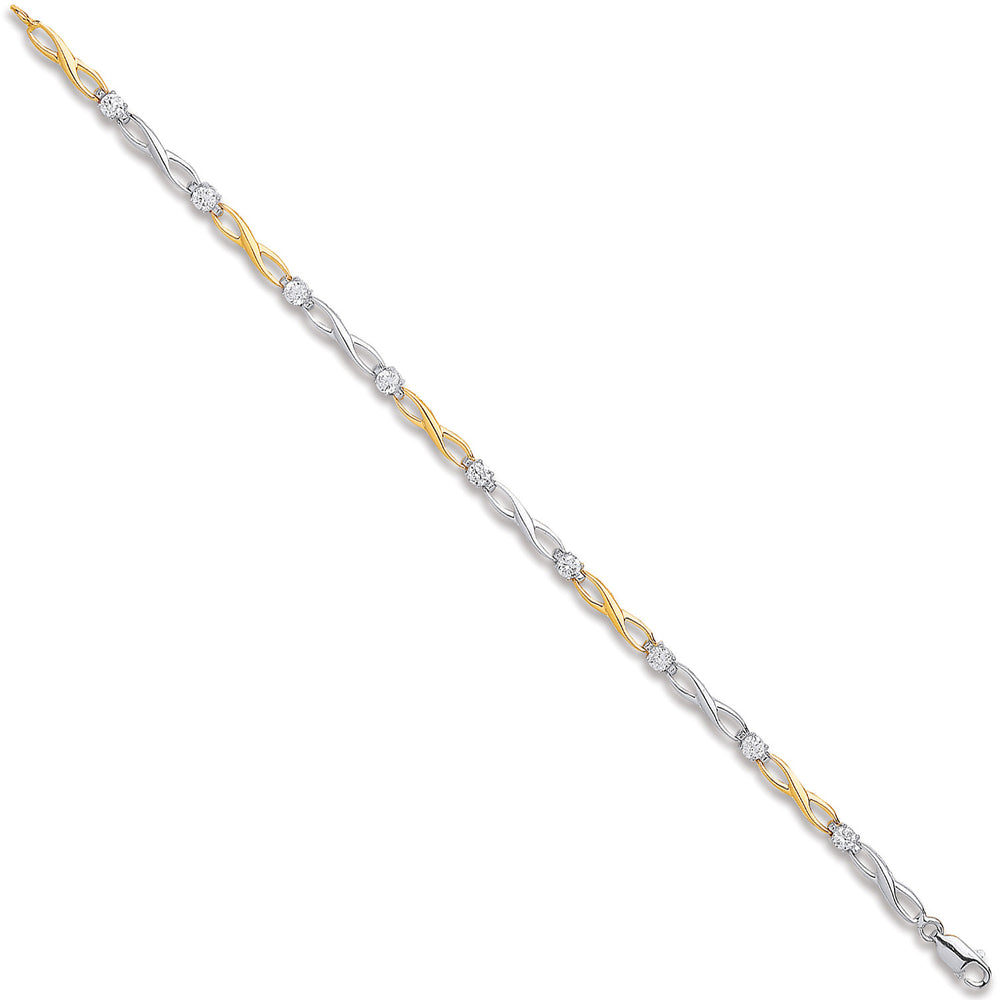 White & Yellow Gold Figure of 8 link with Cubic Zirconia's Ladies Bracelet – product view