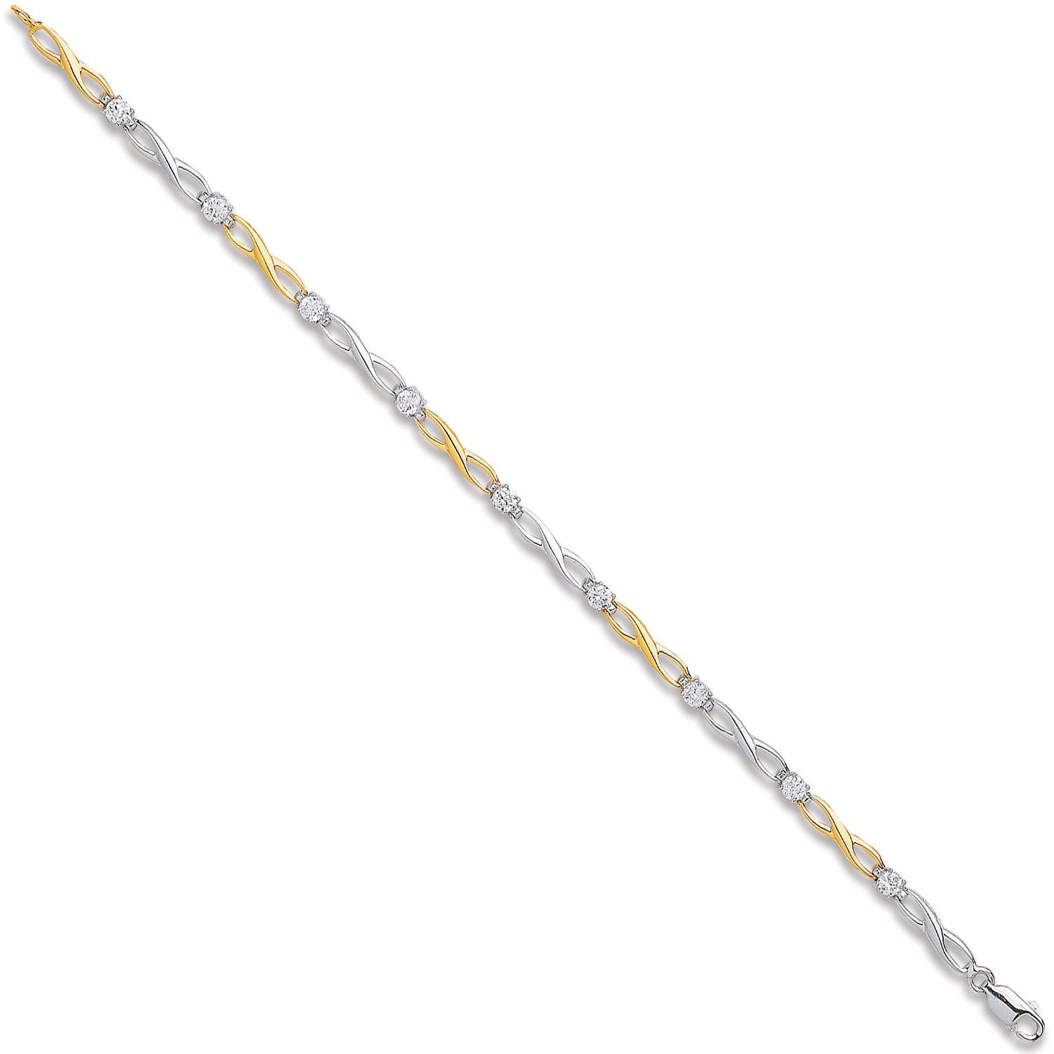 White & Yellow Gold Figure of 8 link with Cubic Zirconia's Ladies Bracelet