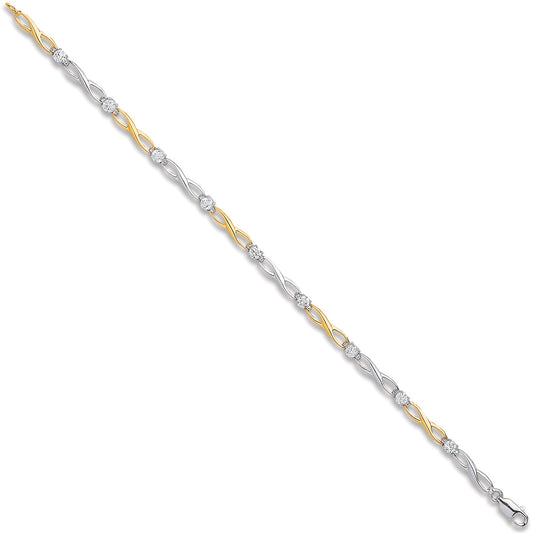 White & Yellow Gold Figure of 8 link with Cubic Zirconia's Ladies Bracelet