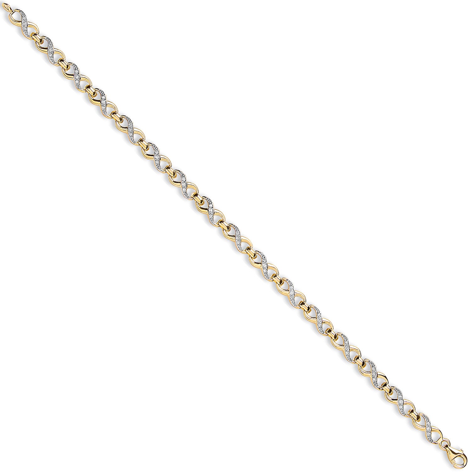 Yellow Gold Figure of 8 Cubic Zirconia link Ladies Bracelet