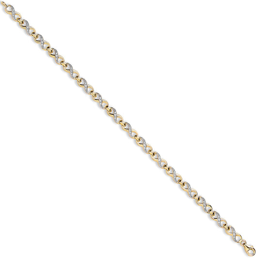 Yellow Gold Figure of 8 Cubic Zirconia link Ladies Bracelet