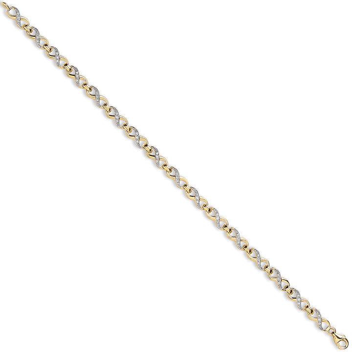 Yellow Gold Figure of 8 Cubic Zirconia link Ladies Bracelet