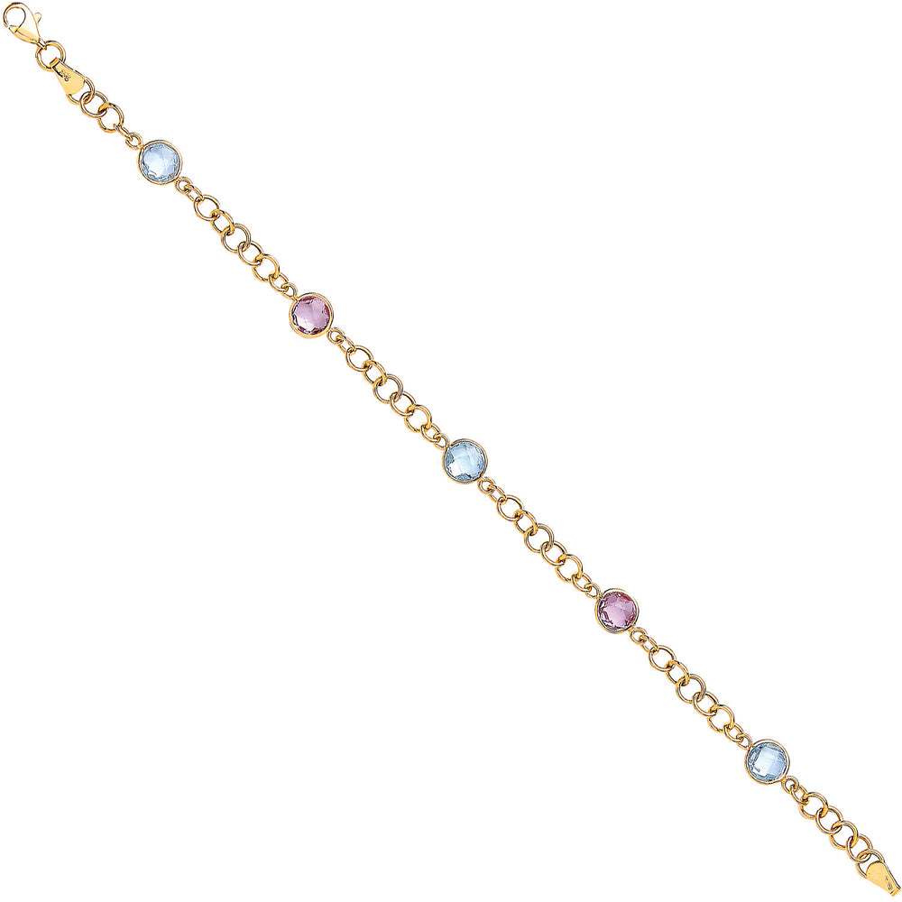 Yellow Gold Genuine Amethyst & Blue Topaz Bracelet
