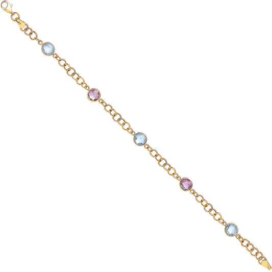 Yellow Gold Genuine Amethyst & Blue Topaz Bracelet