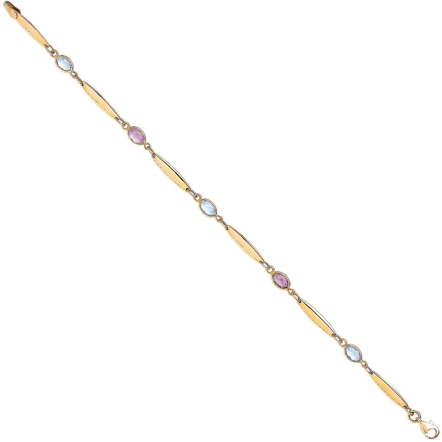 Yellow Gold Ladies Bracelet With Amethyst & Blue Topaz