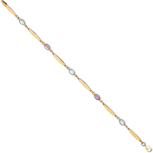 Yellow Gold Ladies Bracelet With Amethyst & Blue Topaz