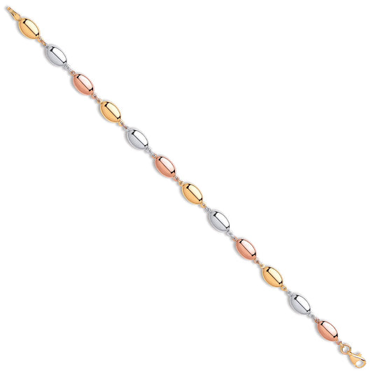 Yellow White & Rose Gold Oval Bead Ladies Bracelet