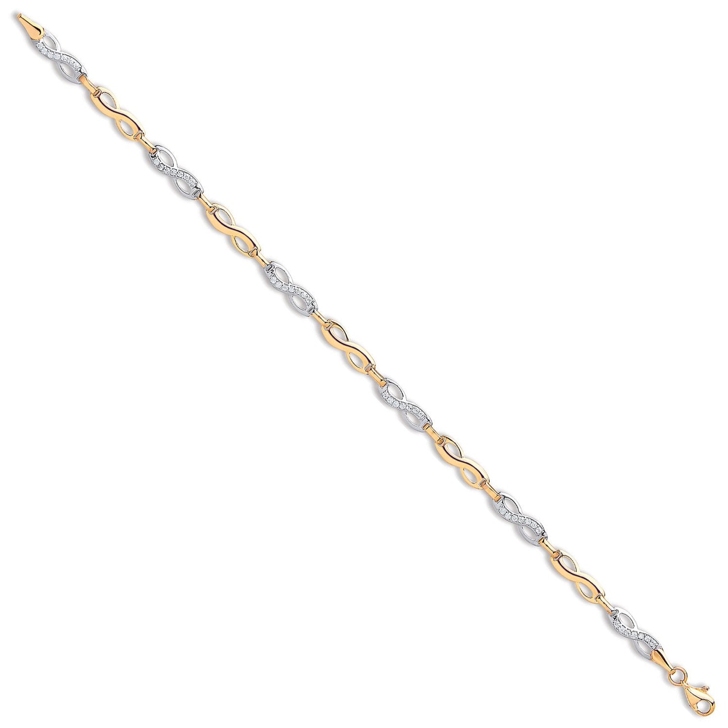 Yellow & White Gold Infinity Cubic Zirconia Ladies Bracelet
