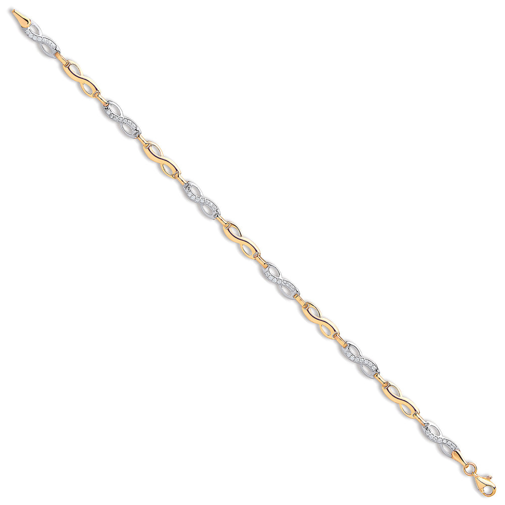 Yellow & White Gold Infinity Cubic Zirconia Ladies Bracelet – product view