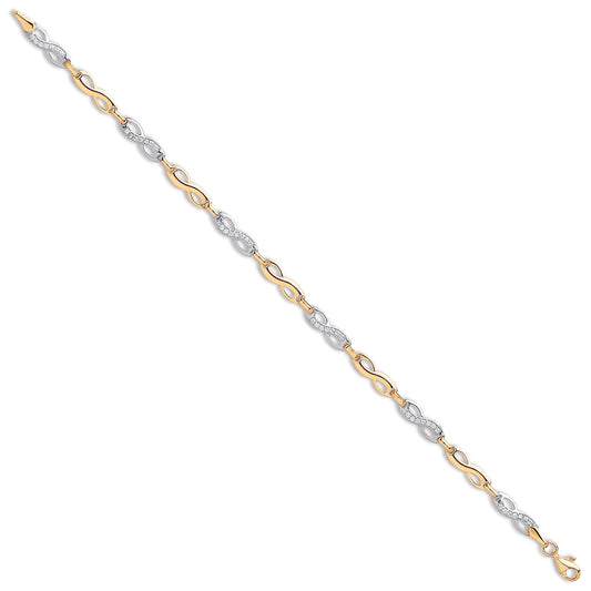 Yellow & White Gold Infinity Cubic Zirconia Ladies Bracelet