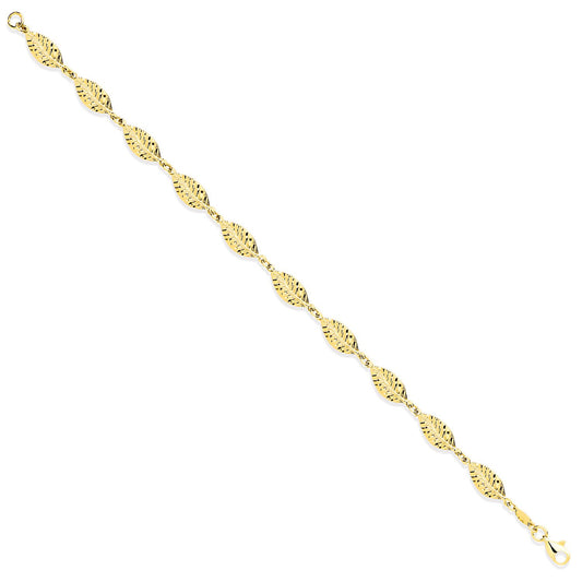 Yellow Gold 6mm Leaf Motif Ladies Bracelet