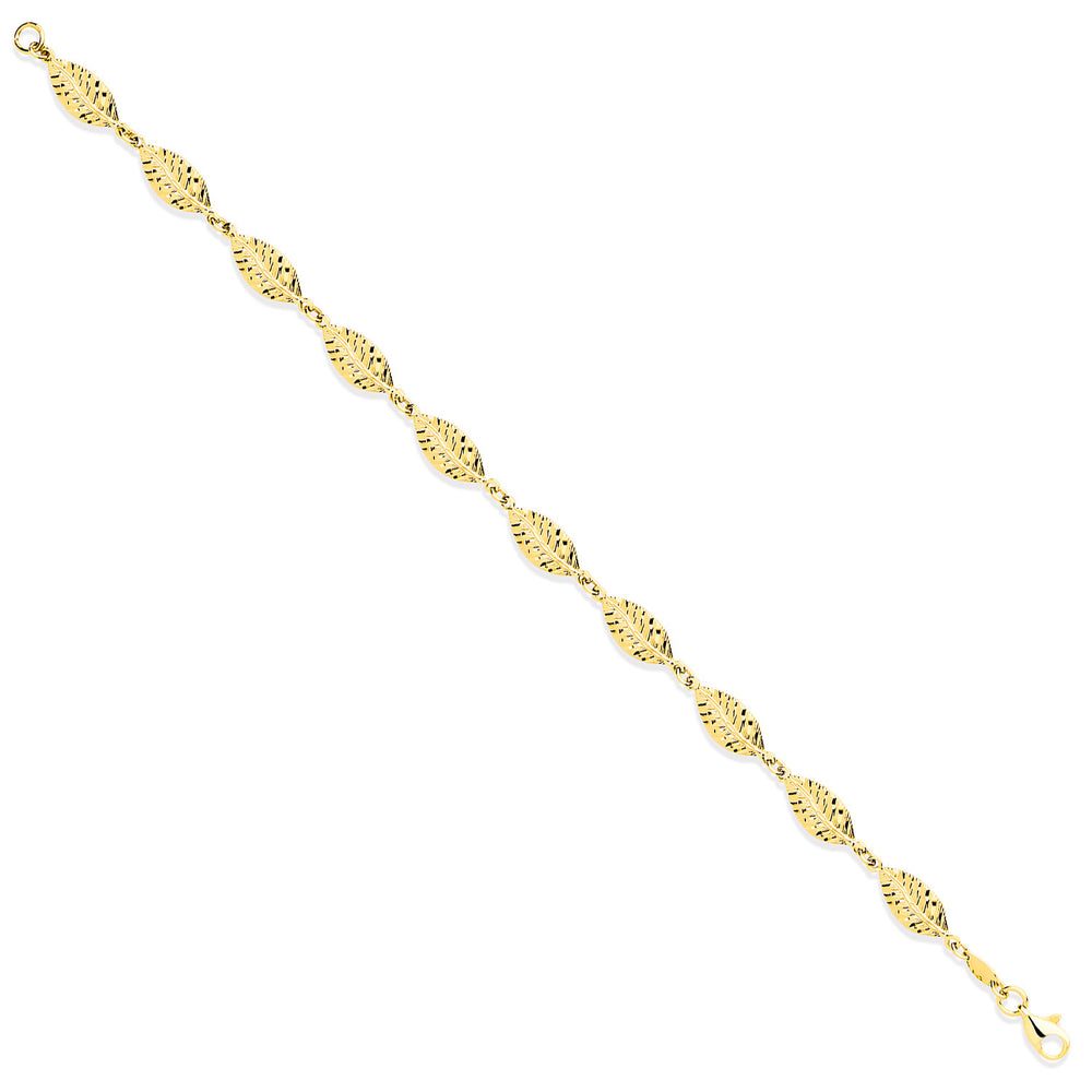 Yellow Gold 6mm Leaf Motif Ladies Bracelet