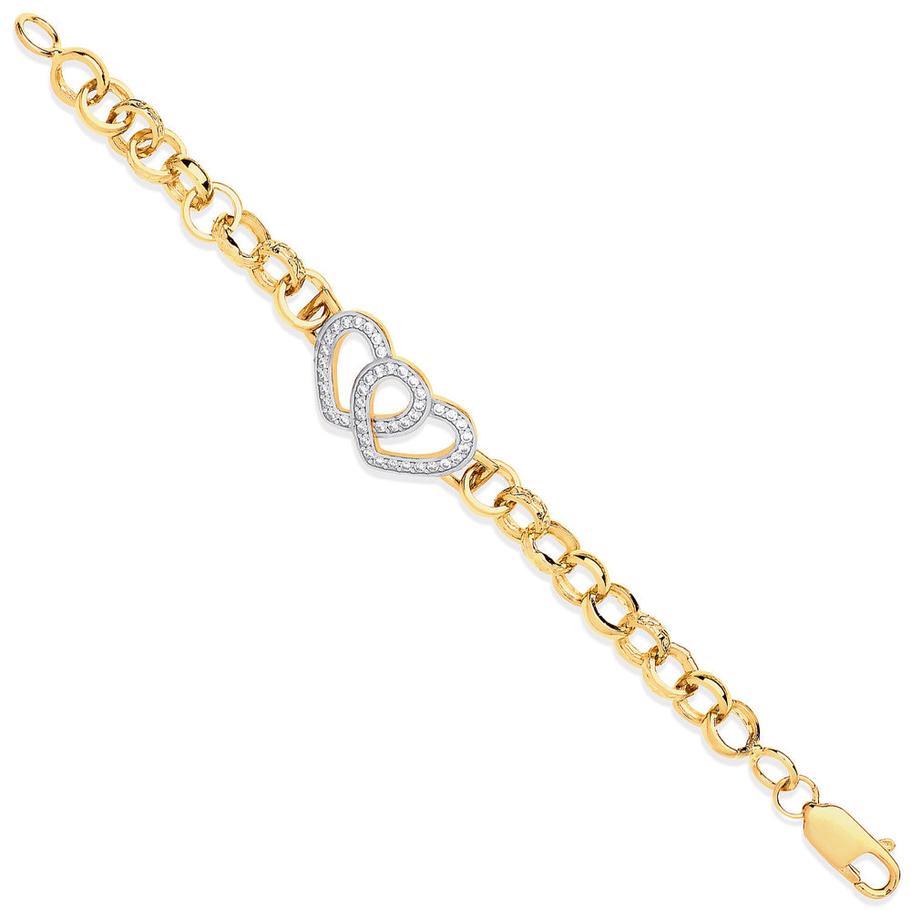 Yellow Gold Belcher Links Cubic Zirconia Hearts Baby Bracelet – product view