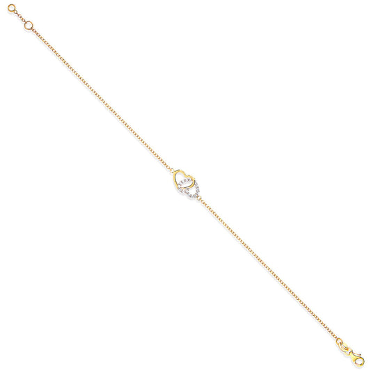 Yellow Gold Plain & Cubic Zirconia Hearts Ladies Bracelet