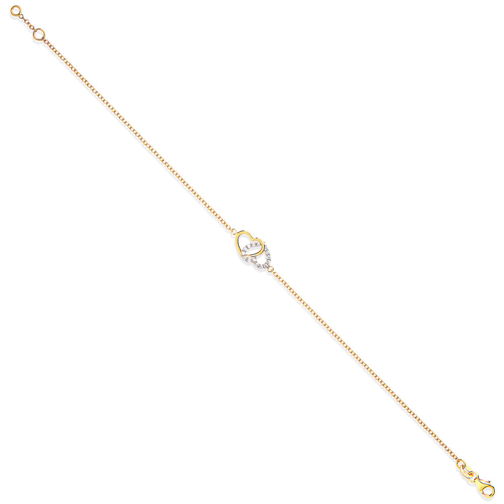 Yellow Gold Plain & Cubic Zirconia Hearts Ladies Bracelet – product view