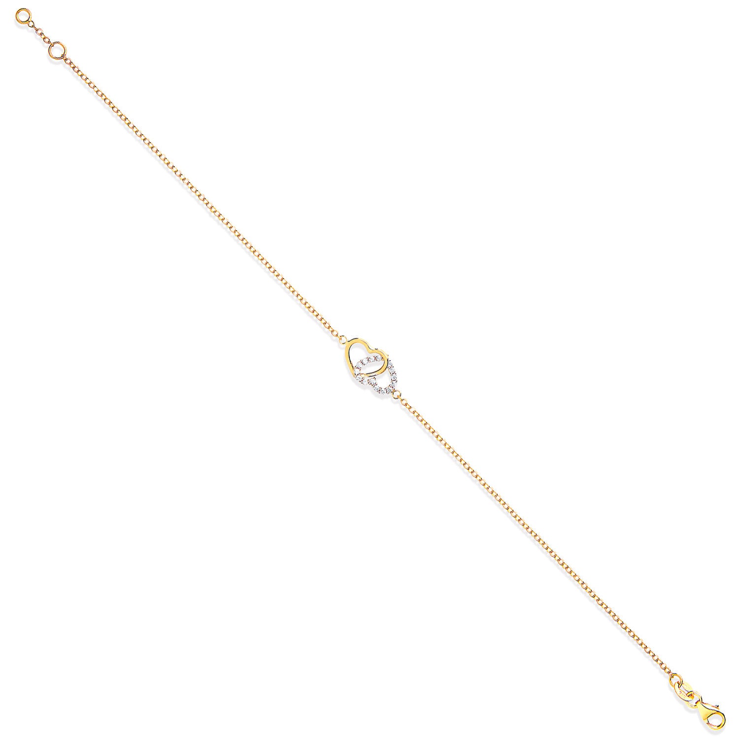 Yellow Gold Plain & Cubic Zirconia Hearts Ladies Bracelet