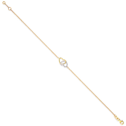 Yellow Gold Plain & Cubic Zirconia Hearts Ladies Bracelet