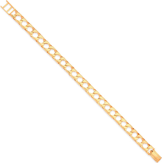 Yellow Gold 9mm Casted Grain Edge Gents Bracelet