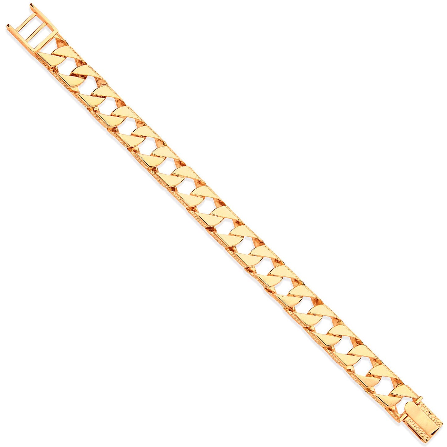 Yellow Gold 12mm Casted Grain Edge Gents Bracelet