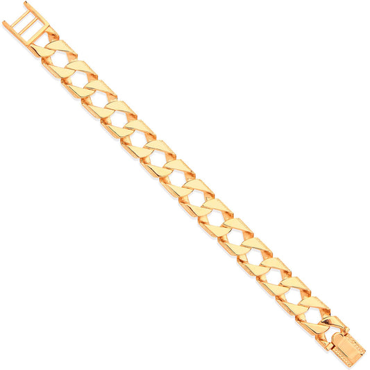 Yellow Gold 16mm Casted Grain Edge Gents Bracelet
