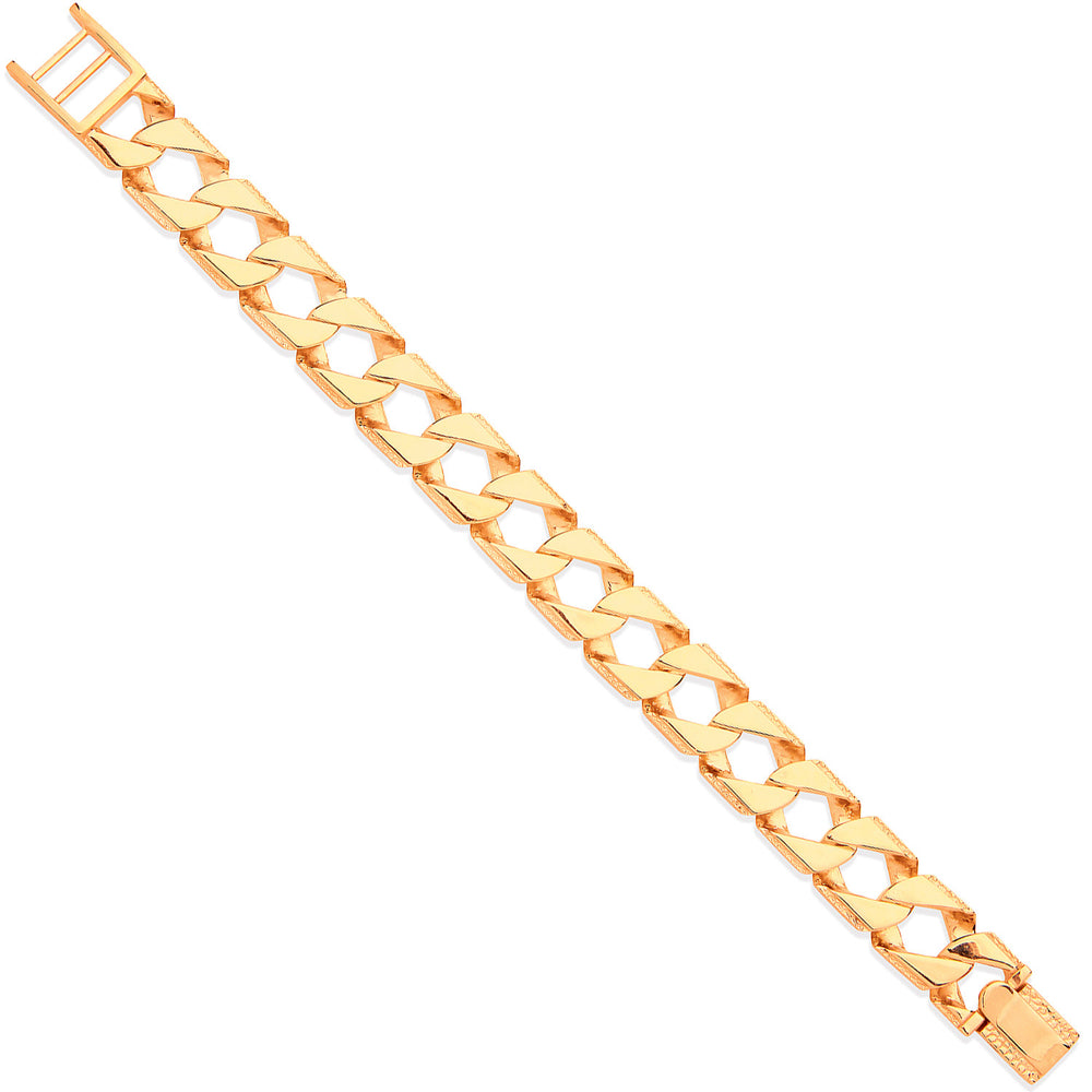 Yellow Gold 16mm Casted Grain Edge Gents Bracelet