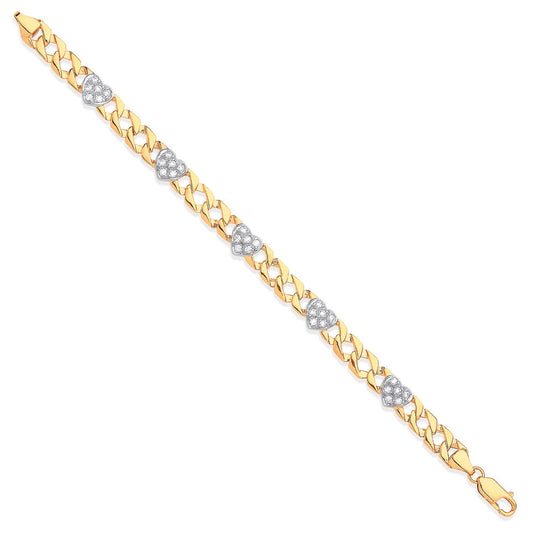 Yellow Gold Casted Ladies Cubic Zirconia Heart Bracelet