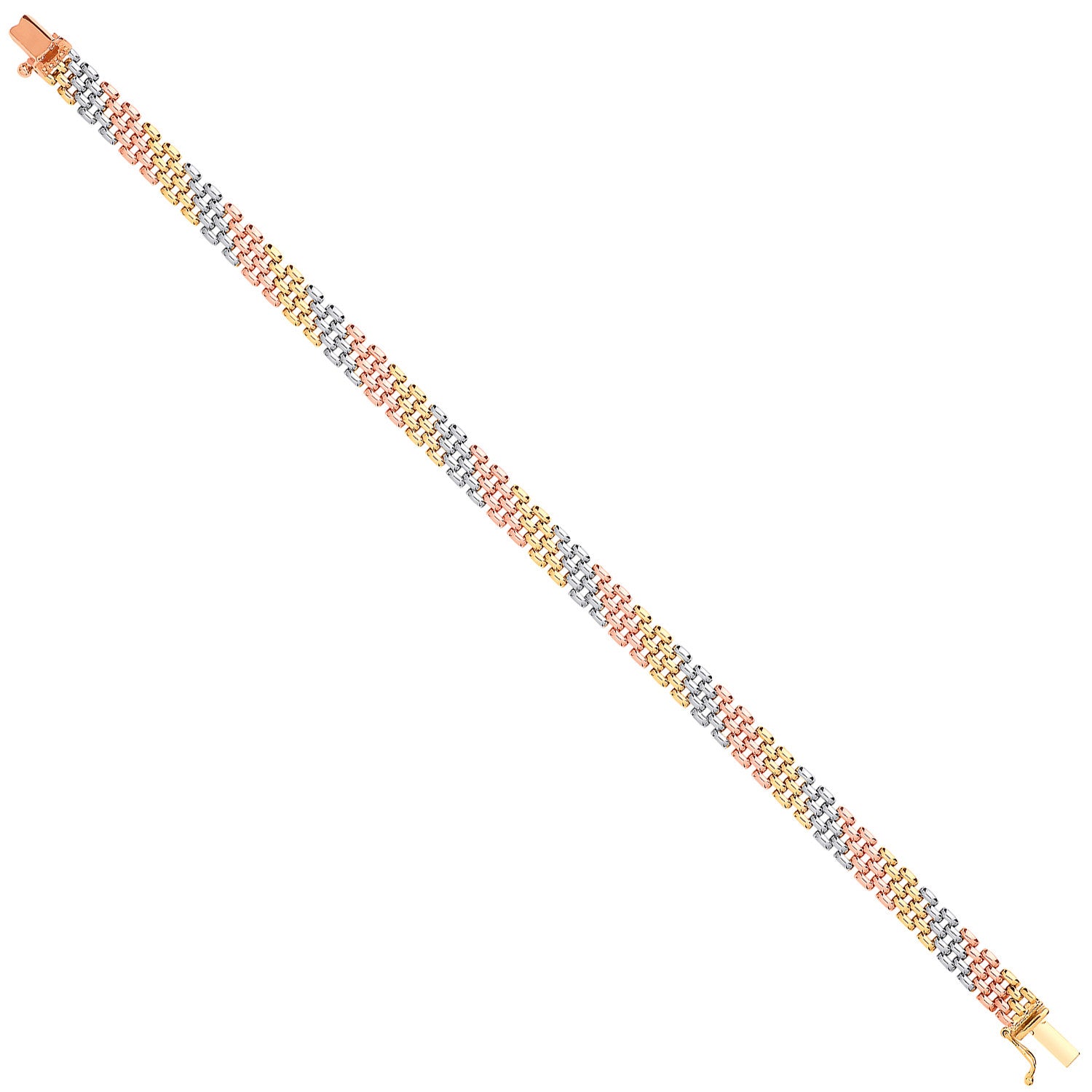 Yellow, White & Rose Gold Panther Link Ladies Bracelet