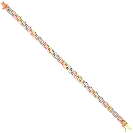 Yellow, White & Rose Gold Panther Link Ladies Bracelet
