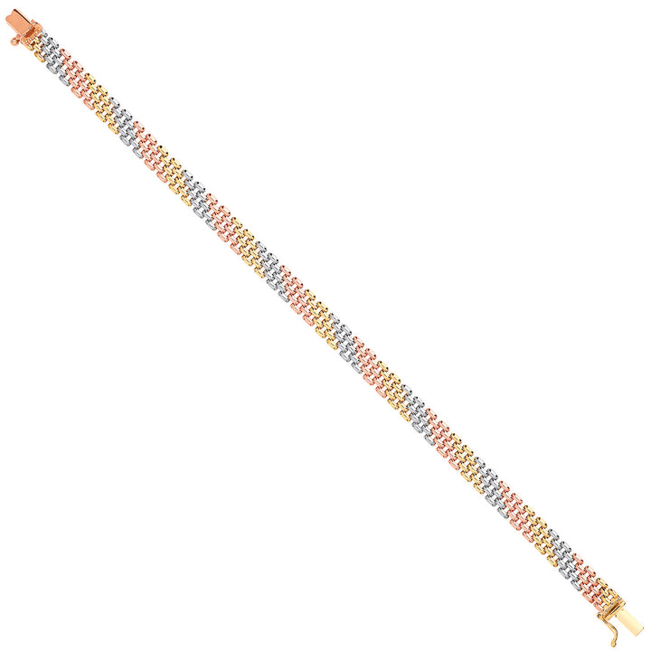 Yellow, White & Rose Gold Panther Link Ladies Bracelet