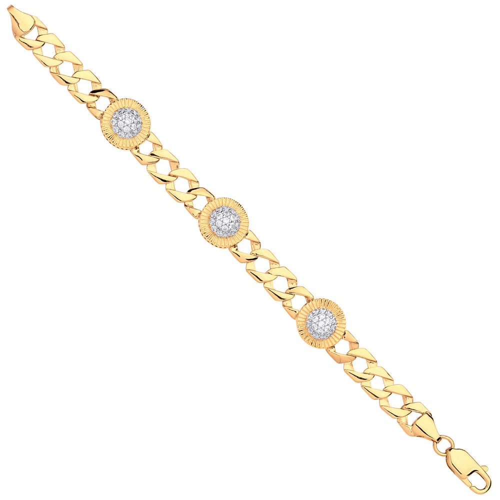 Yellow Gold Cubic Zirconia Round Charm Baby/Ladies Curb Bracelet – product view