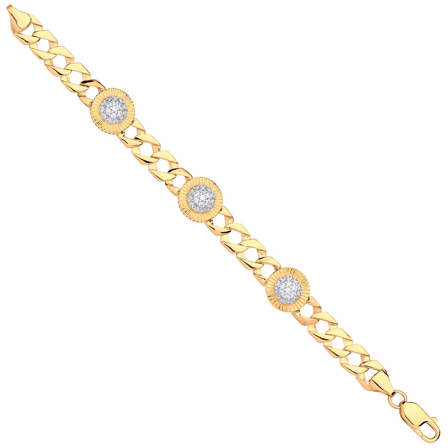 Yellow Gold Cubic Zirconia Round Charm Baby/Ladies Curb Bracelet