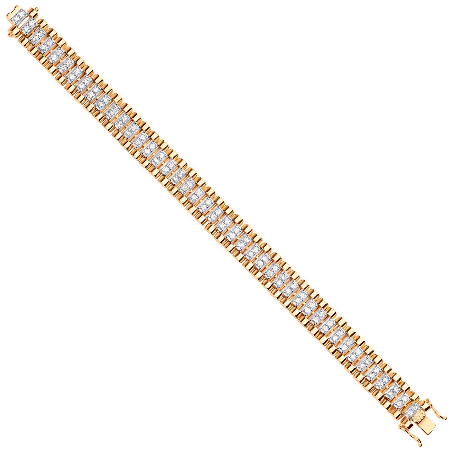 Yellow Gold 13mm Fancy Link Cubic Zirconia Child/ladies/gents Wide Bracelet