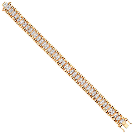 Yellow Gold 13mm Fancy Link Cubic Zirconia Child/ladies/gents Wide Bracelet