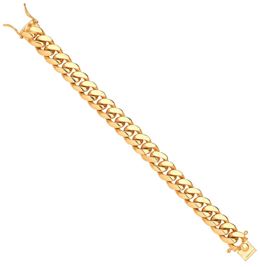Yellow Gold 14mm Cuban Link Solid Gents Bracelet
