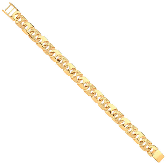 Yellow Gold 12mm Plain & Engraved  Anchor Link Gents Bracelet