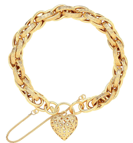 Yellow Gold Prince Of Wales Heart Padlock Bracelet