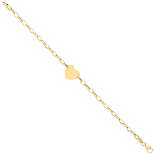 Yellow Gold Heart Plate Belcher Link Ladies Bracelet