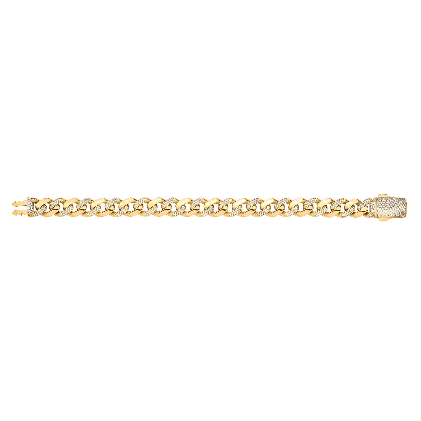 Yellow Gold Cubic Zirconia Curb 11mm Gents Bracelet