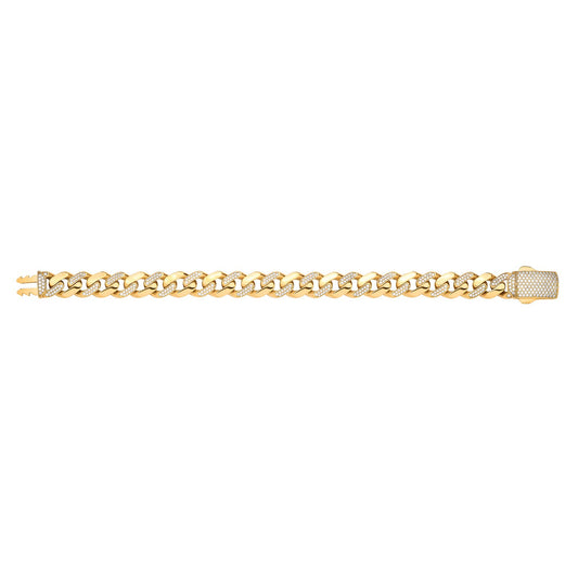 Yellow Gold Cubic Zirconia Curb 11mm Gents Bracelet