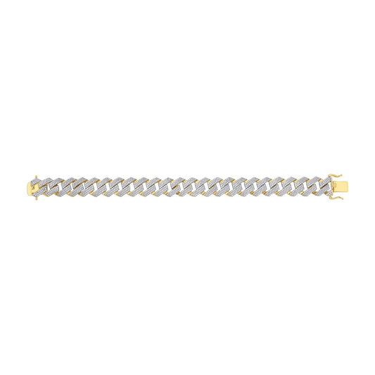 Yellow Gold Cubic Zirconia Prong Cuban Gents 14.5mm Bracelet